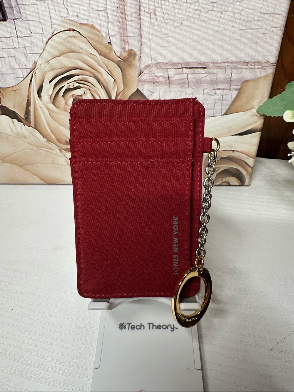 Jones New York Red Card Wallet with Gold-Tone Keychain Ring